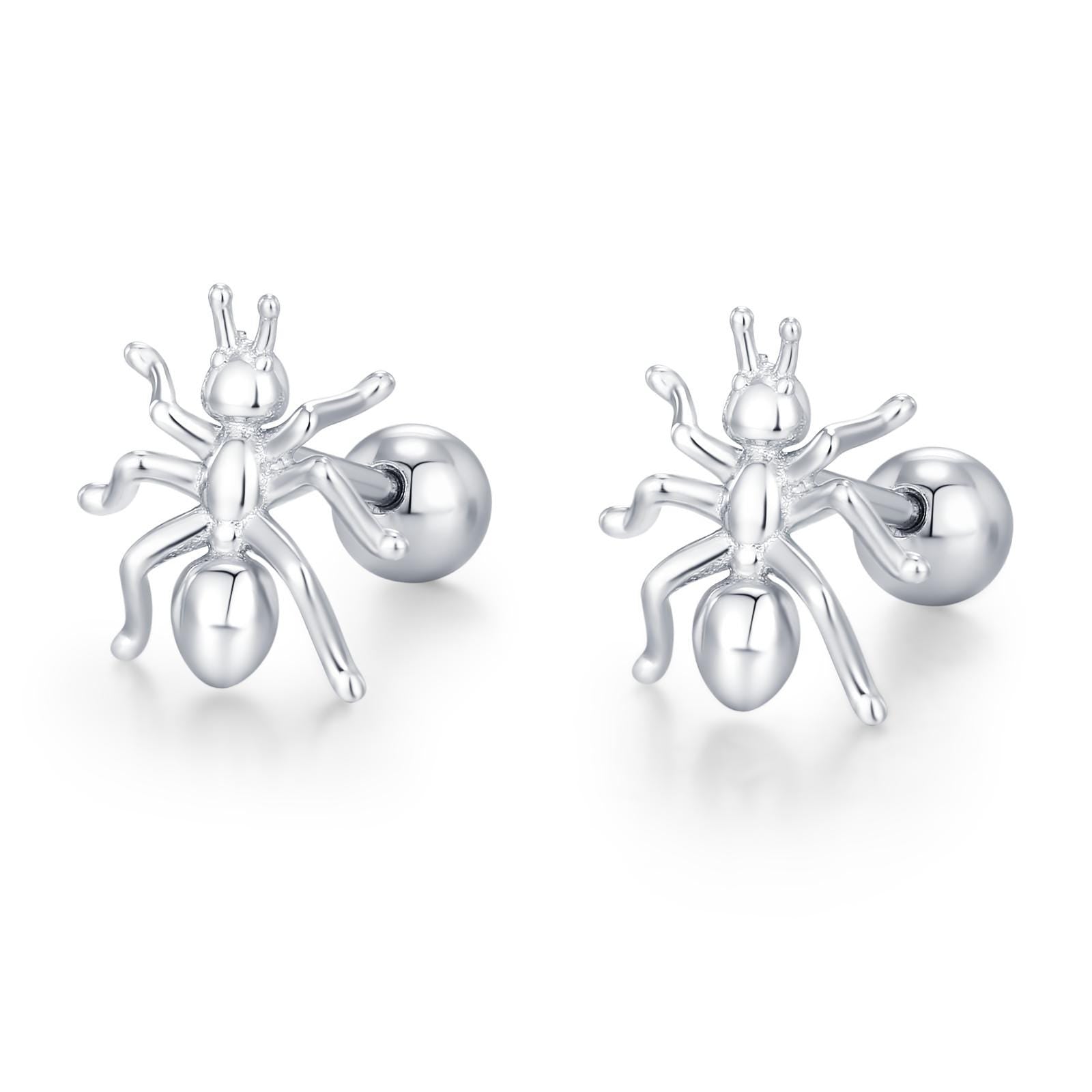Sterling Silver Ant 18G Screw Back Earrings
