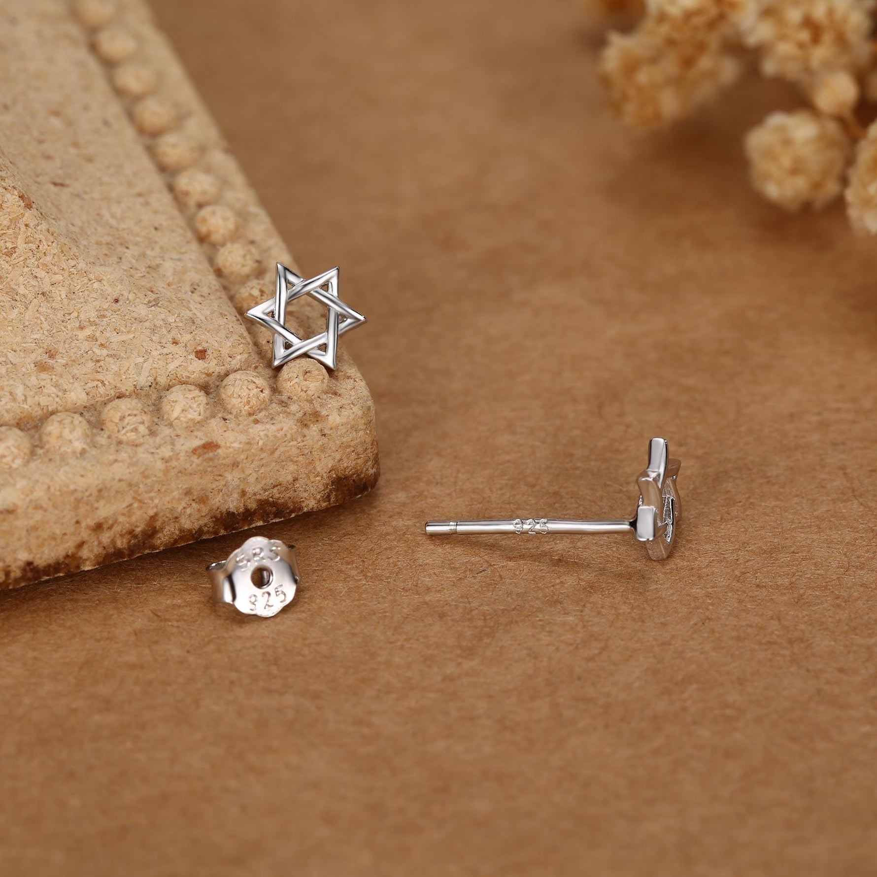Sterling Silver Star of David Star Stud Earrings, Silver, Gold or Rose Gold, Dainty Star Earrings
