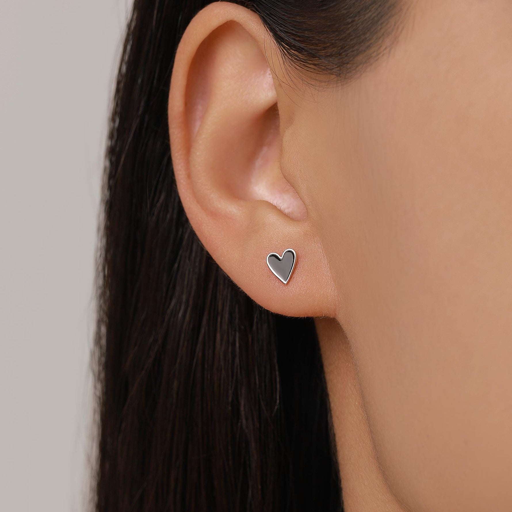 Sterling Silver Enamel Black Heart Stud Earrings