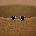 Sterling Silver Enamel Black Heart Stud Earrings