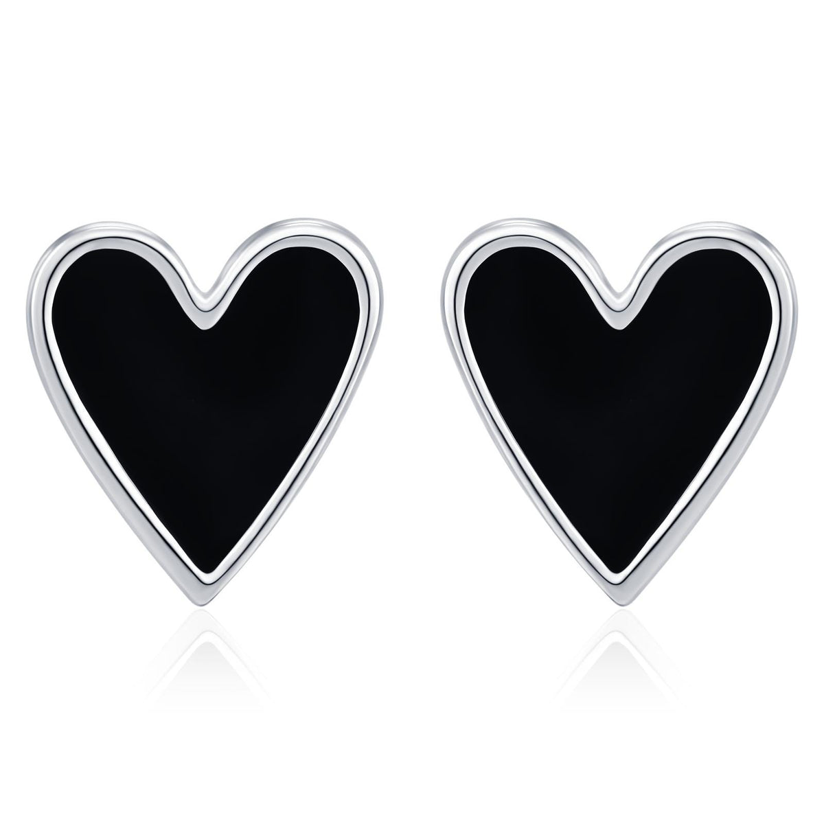 Sterling Silver Enamel Black Heart Stud Earrings