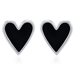Sterling Silver Enamel Black Heart Stud Earrings