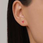 Sterling Silver Red Enamel Heart Stud Earrings