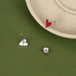 Sterling Silver Red Enamel Heart Stud Earrings