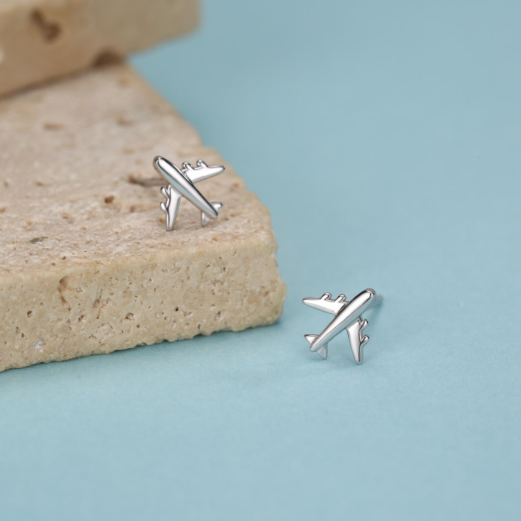 Tiny Plane Stud Earrings in Sterling Silver, Silver or Gold, Airplane Earrings, Stacking Earrings