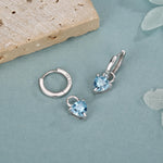Sterling Silver Aquamarine Blue Trillion Cut CZ Hoop Earrings, Silver, Gold, Triangle Dangle Hoop Earrings, Interchangeable Charm