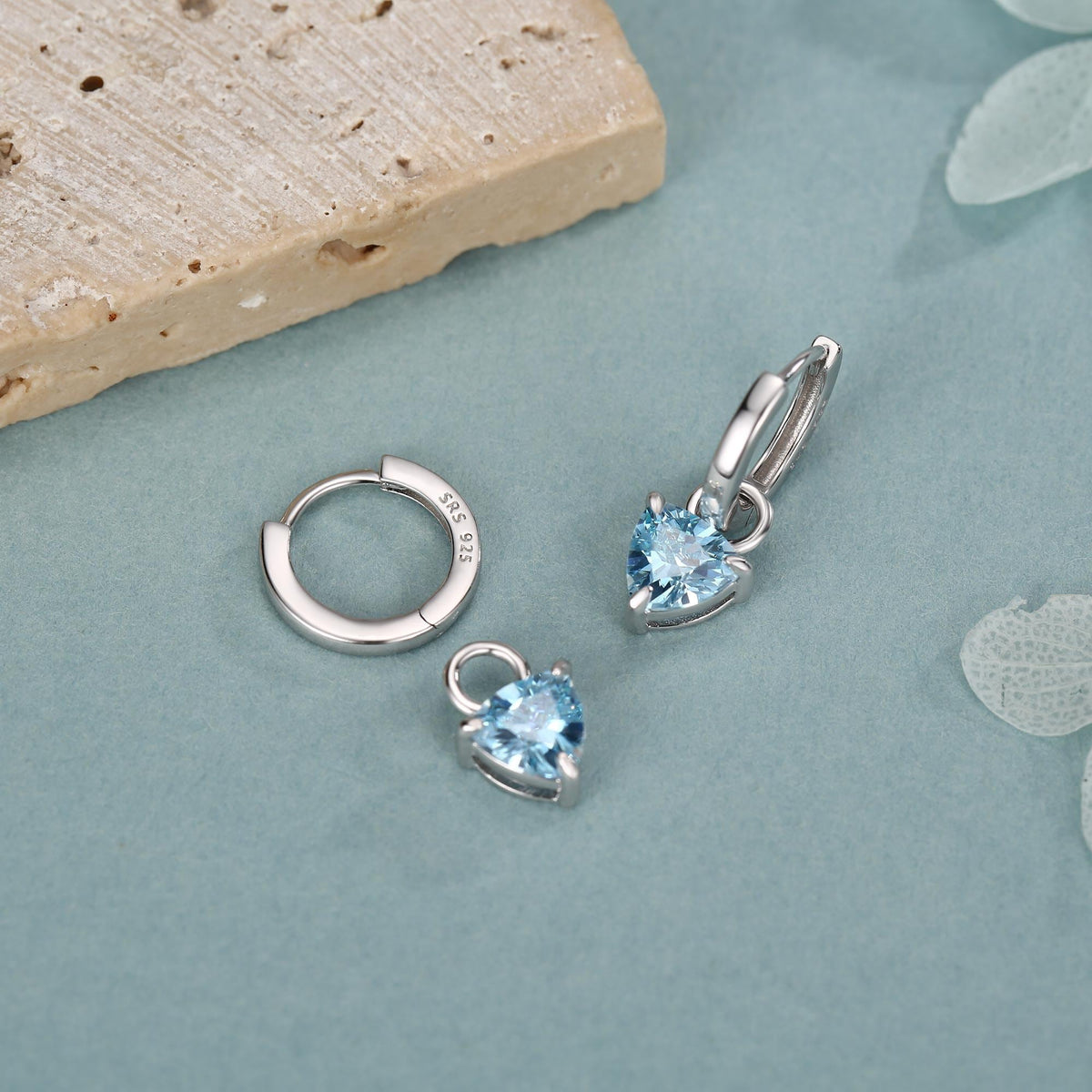 Sterling Silver Aquamarine Blue Trillion Cut CZ Earring Charms