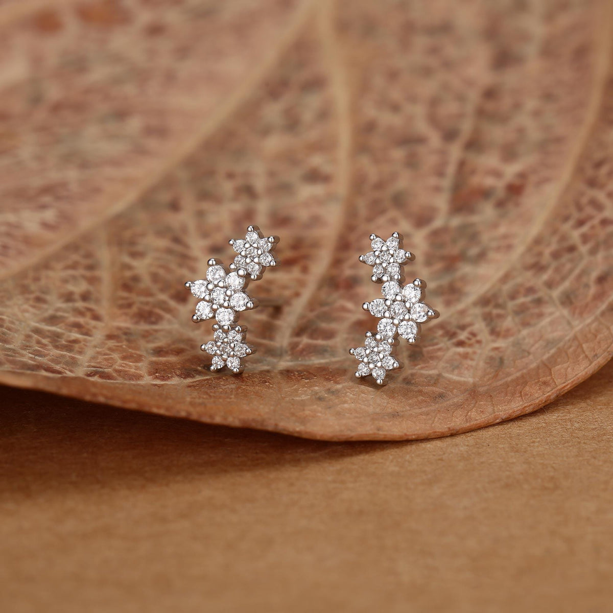 Sterling Silver CZ Snowflake Flower 16G Flat Back Earrings