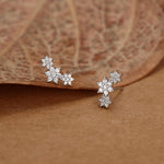 Sterling Silver CZ Snowflake Flower 16G Flat Back Earrings