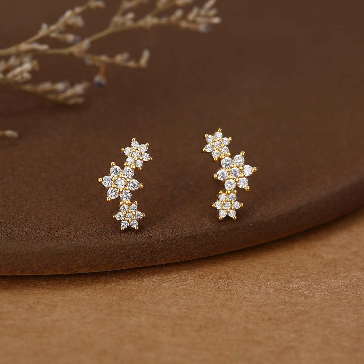 Sterling Silver CZ Snowflake Flower 16G Flat Back Earrings