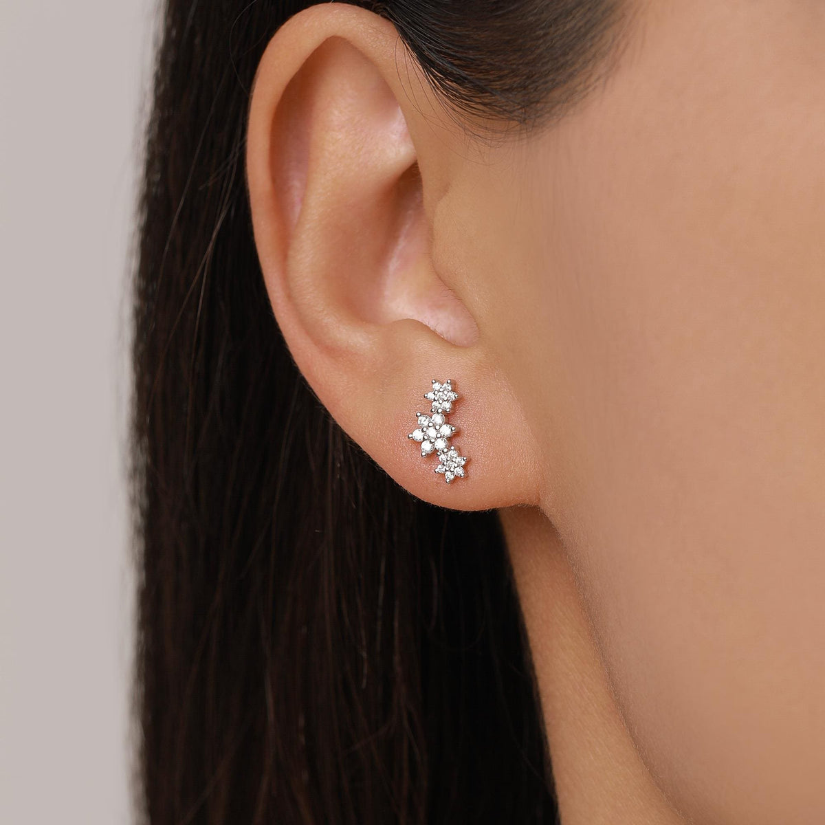 Sterling Silver CZ Snowflake Flower 16G Flat Back Earrings