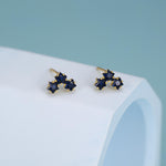 Tiny Star Shape Sappire Blue CZ Trio Stud Earrings in Sterling Silver, Silver, Gold or Rose Gold, Three Star Earrings, Celestial