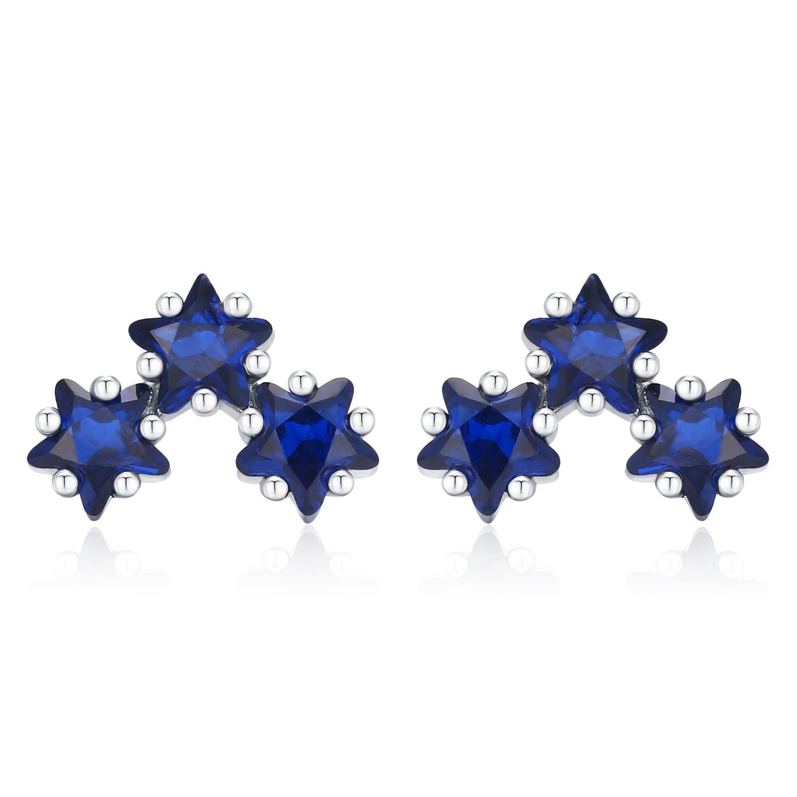 Tiny Star Shape Sappire Blue CZ Trio Stud Earrings in Sterling Silver, Silver, Gold or Rose Gold, Three Star Earrings, Celestial