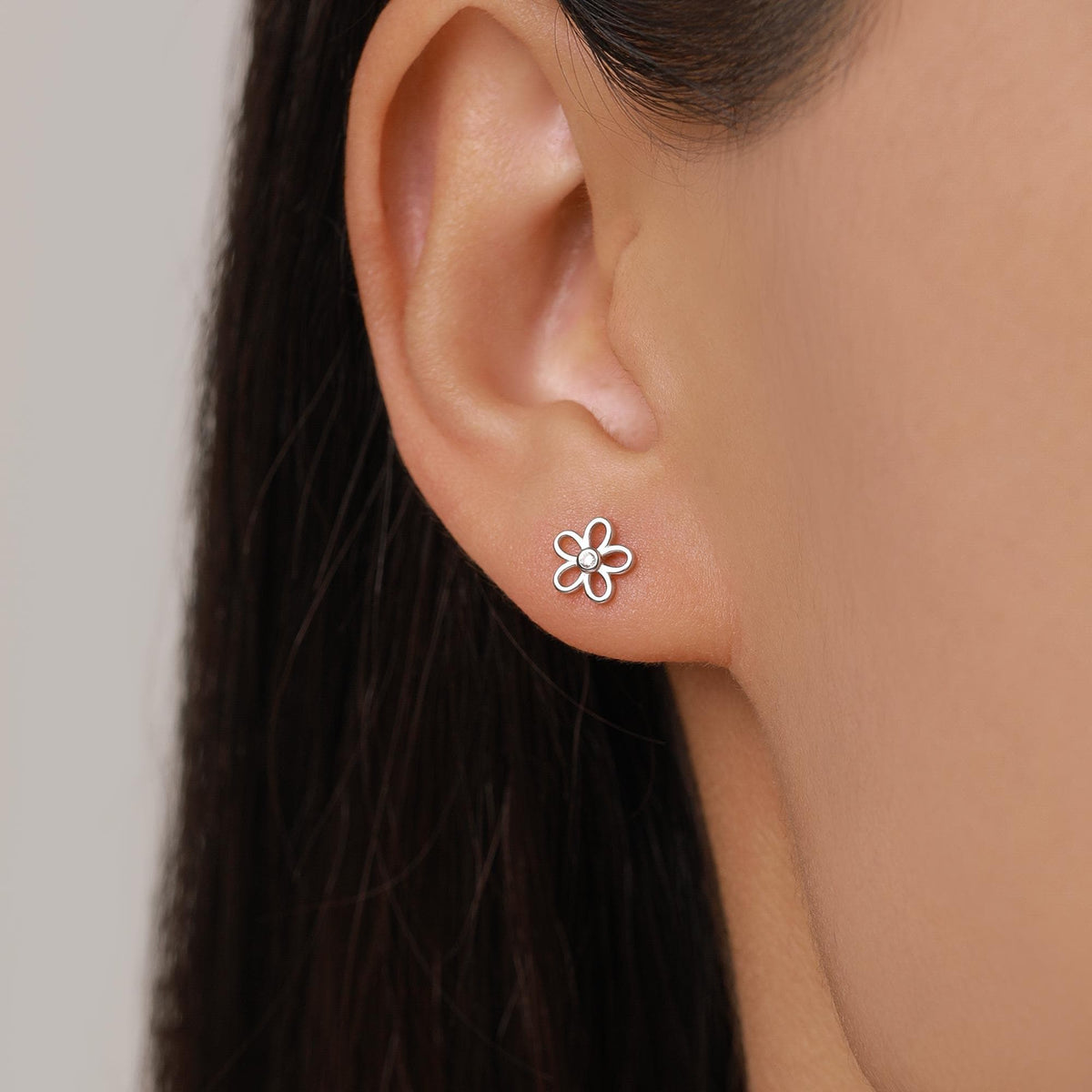 Mismatched Bee and Flower Stud Earrings in Sterling Silver, Asymmetric Bee and Flower Earrings