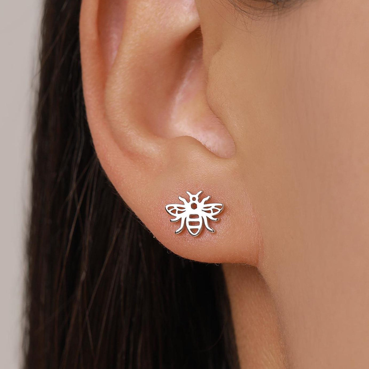 Bumble Bee Stud Earrings in Sterling Silver, Worker Bee Earrings, Tiny Bee Earrings, Tiny Honey Bee Stud, Silver Bee Earrings