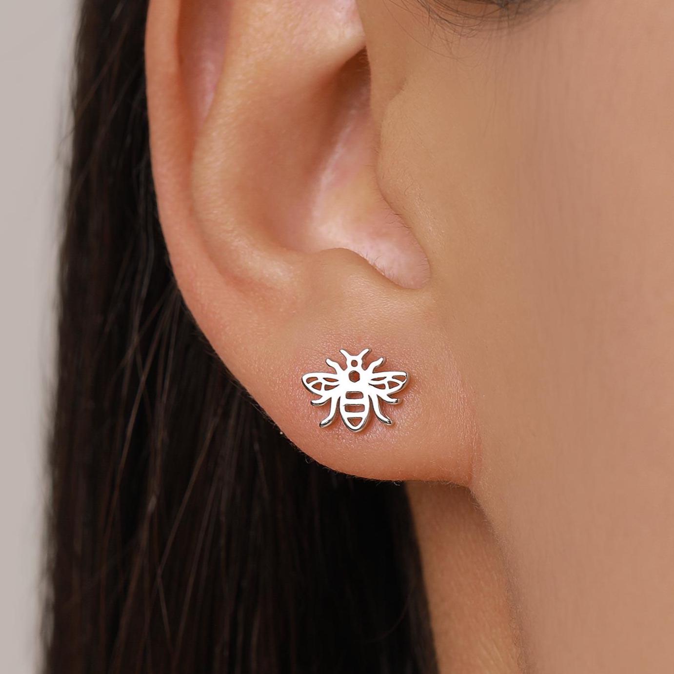 Bumble Bee Stud Earrings in Sterling Silver, Worker Bee Earrings, Tiny Bee Earrings, Tiny Honey Bee Stud, Silver Bee Earrings