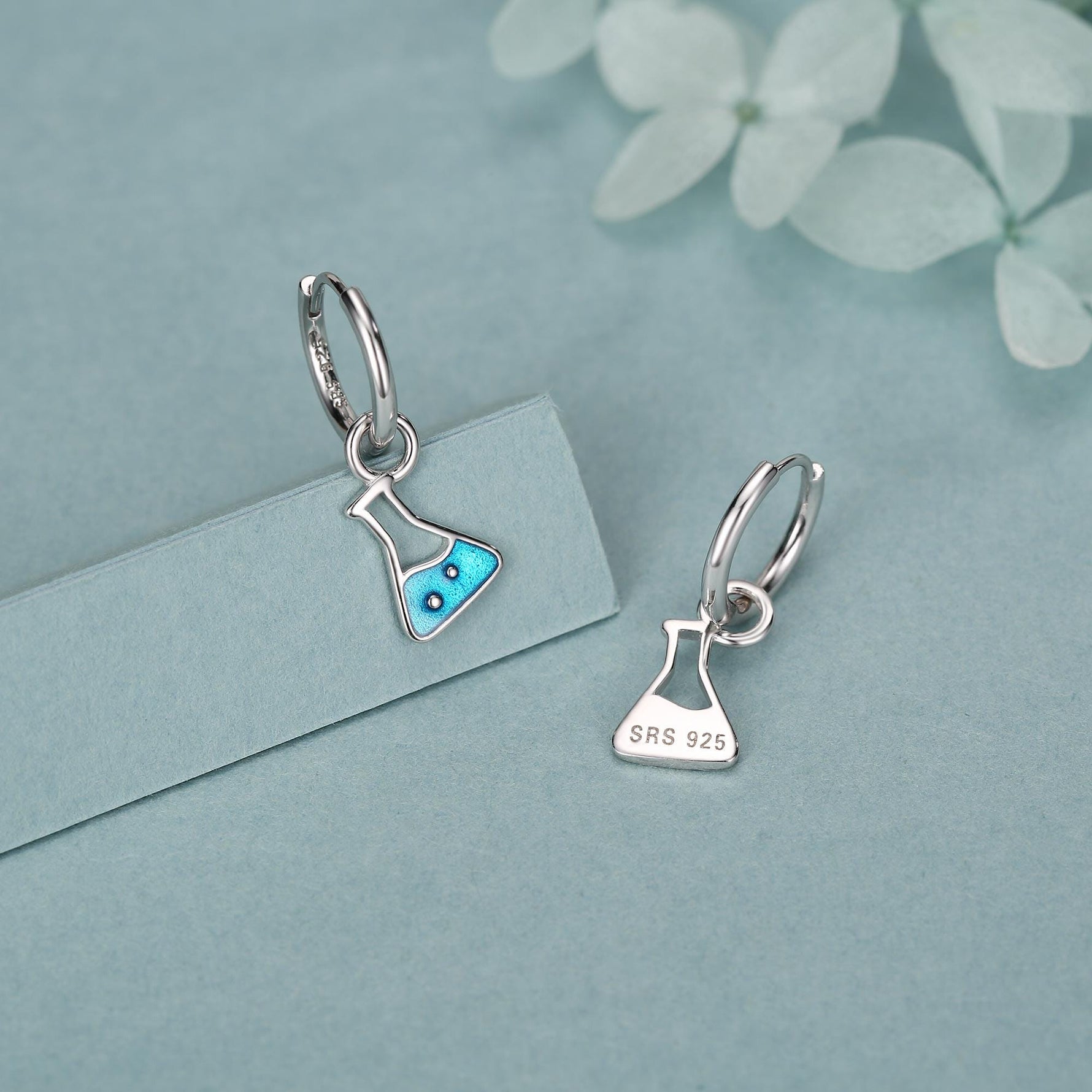 Sterling Silver Chemistry Flask Charm Hoop Earrings