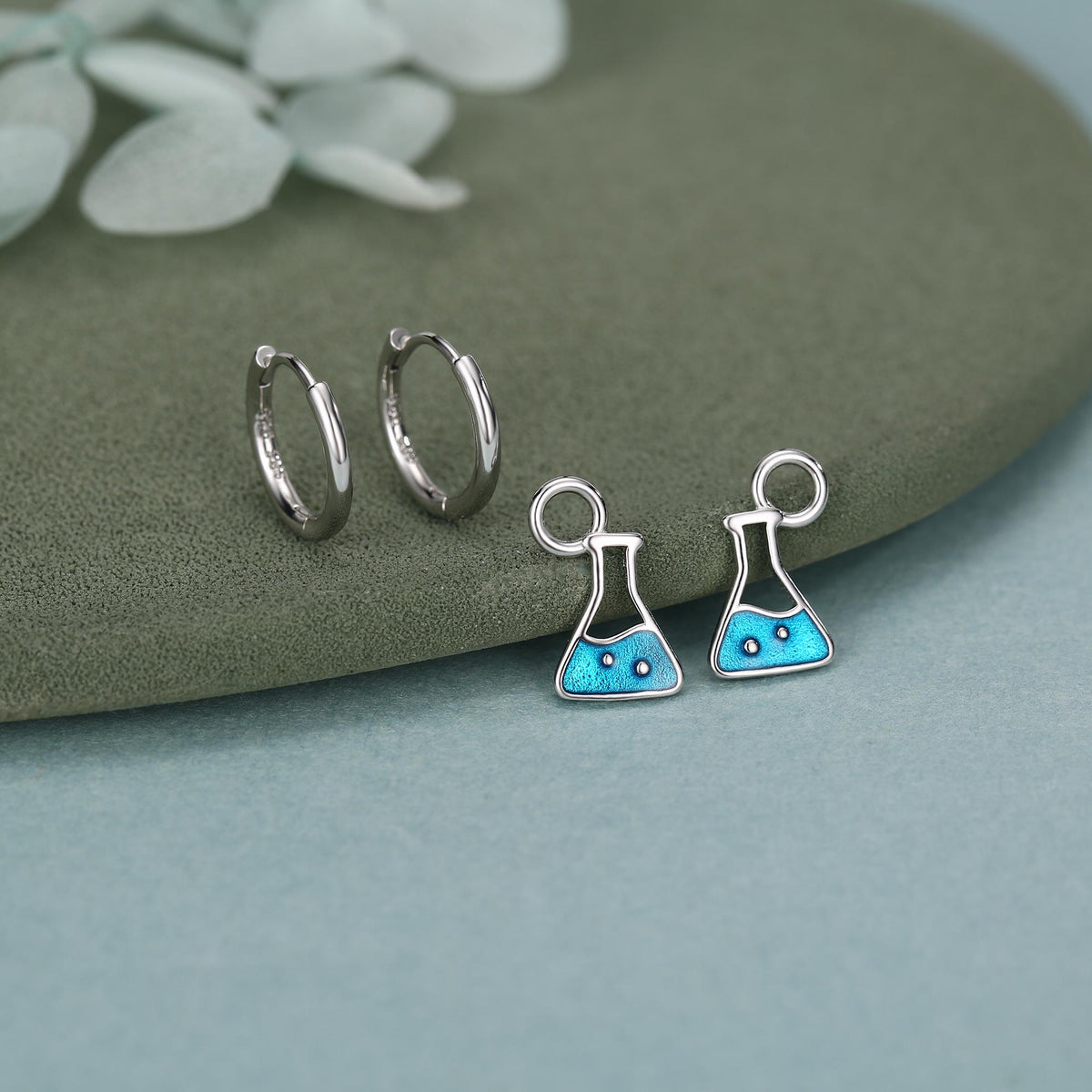 Sterling Silver Chemistry Flask Charm Hoop Earrings