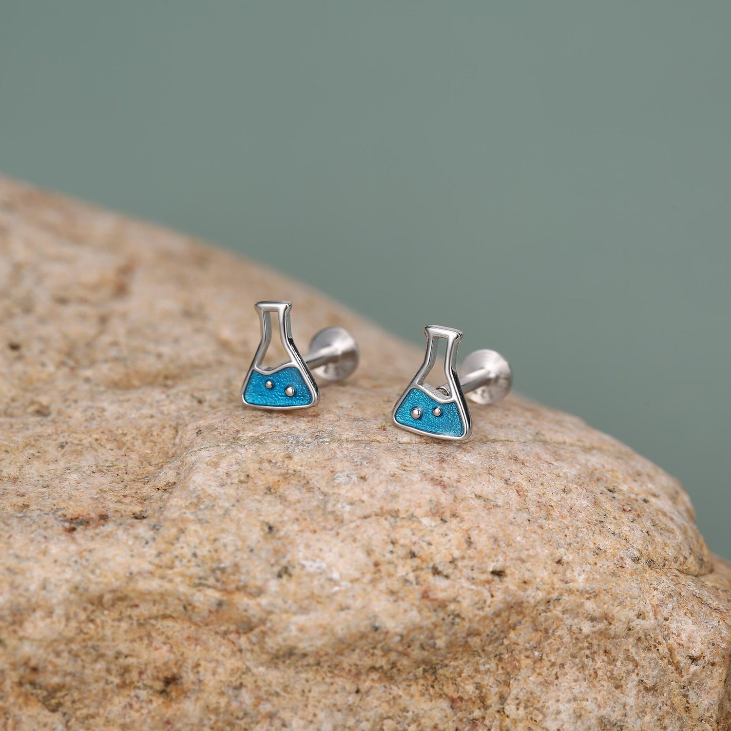 Sterling Silver Chemistry Flask 16G Flat Back Earrings