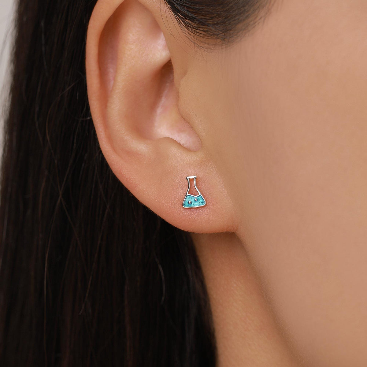 Sterling Silver Chemistry Flask 18G Screw Back Earrings