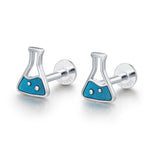 Sterling Silver Chemistry Flask 16G Flat Back Earrings