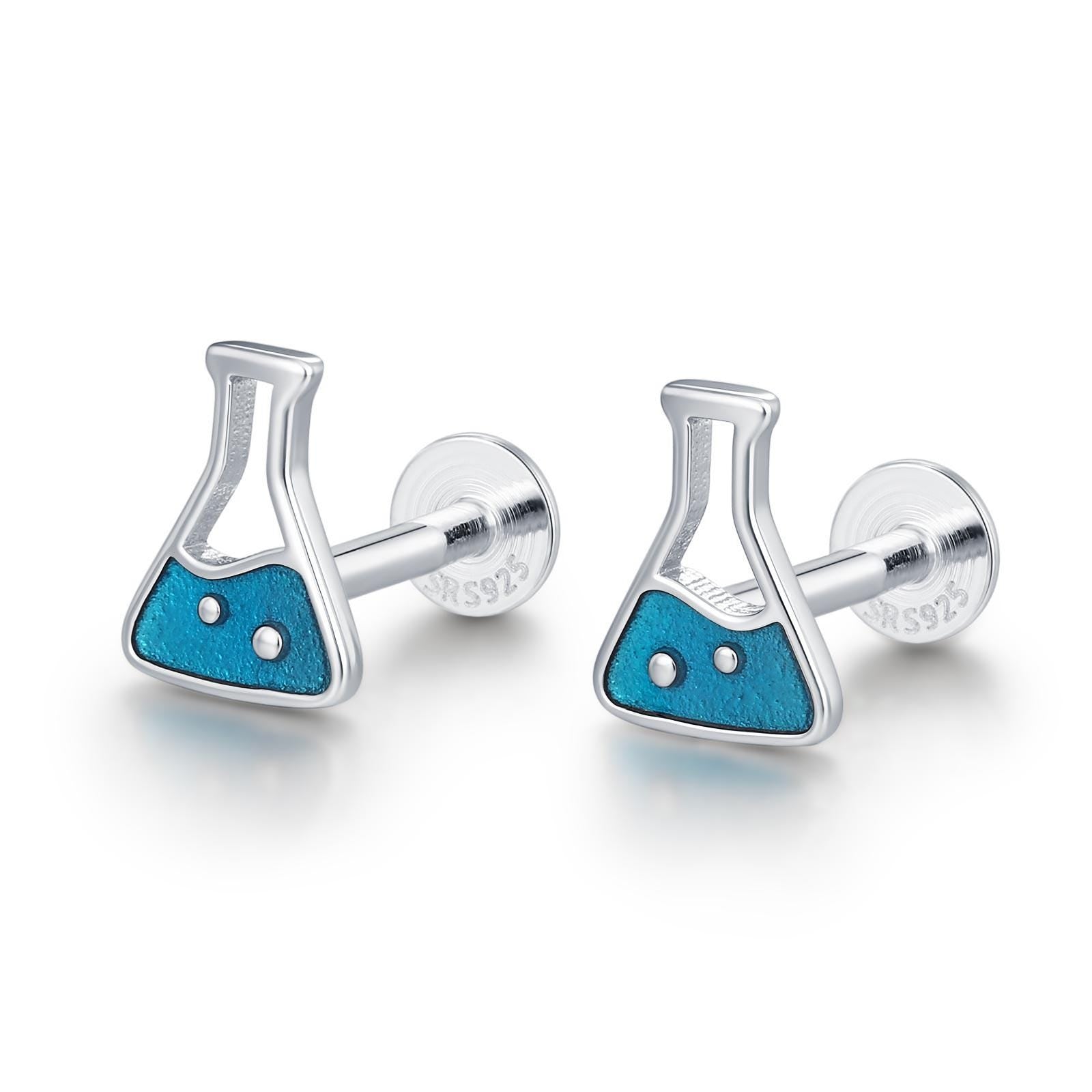 Sterling Silver Chemistry Flask 16G Flat Back Earrings