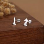 Sterling Silver Chess Knight and Queen 16G Flat Back Earrings