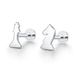 Sterling Silver Chess Knight and Queen 16G Flat Back Earrings