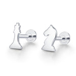 Sterling Silver Chess Knight and Queen 16G Flat Back Earrings