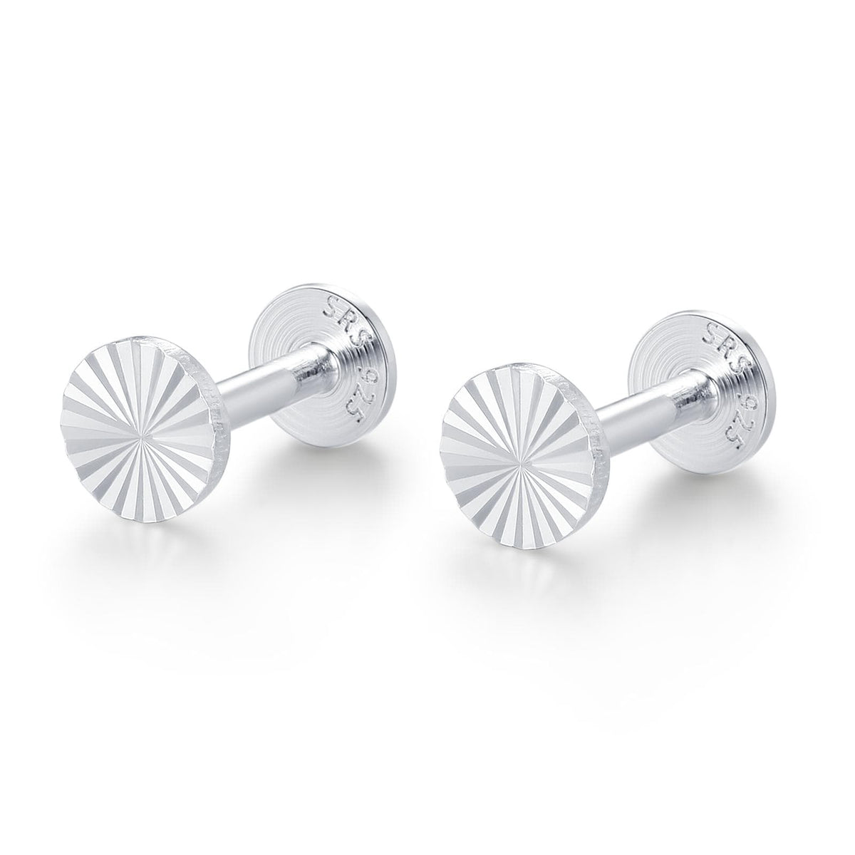 Sterling Silver Sunburst Disk 16G Flat Back Earrings