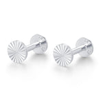 Sterling Silver Sunburst Disk 16G Flat Back Earrings