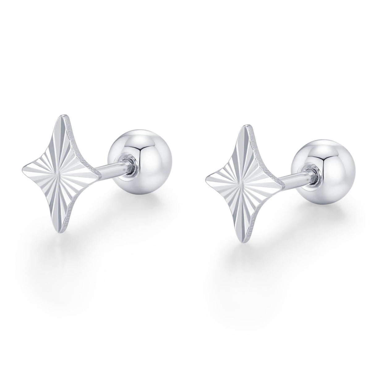 Sterling Silver Sunburst Kite 18G Screw Back Earrings