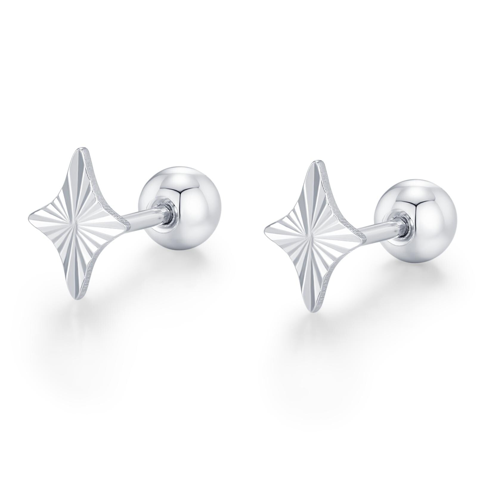 Sterling Silver Sunburst Kite 18G Screw Back Earrings