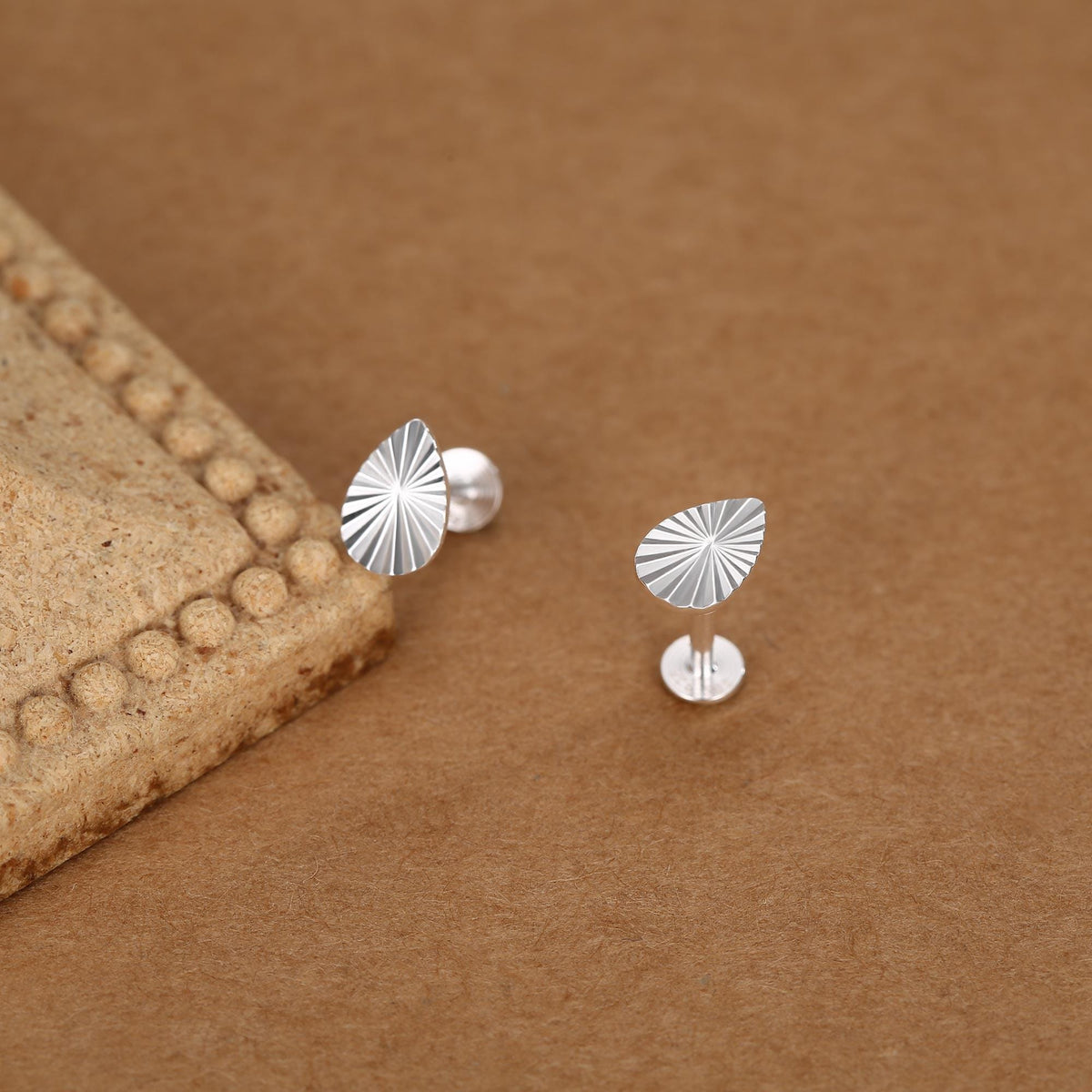 Sterling Silver Sunburst Teardrop 16G Flat Back Earrings