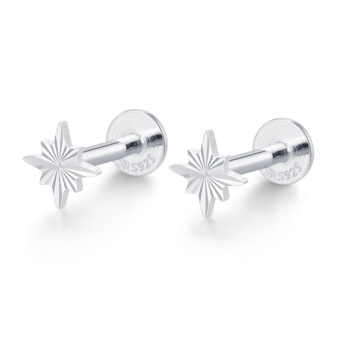 Sterling Silver Sunburst Star 16G Flat Back Earrings