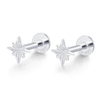 Sterling Silver Sunburst Star 16G Flat Back Earrings