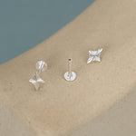 Sterling Silver Sunburst Rhombus Kite Star 16G Flat Back Earrings