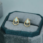Aqua Green Opal Droplet Stud Earrings in Sterling Silver, Silver or Gold, Lab Opal Earrings, Double Droplet Stud, Pear Opal