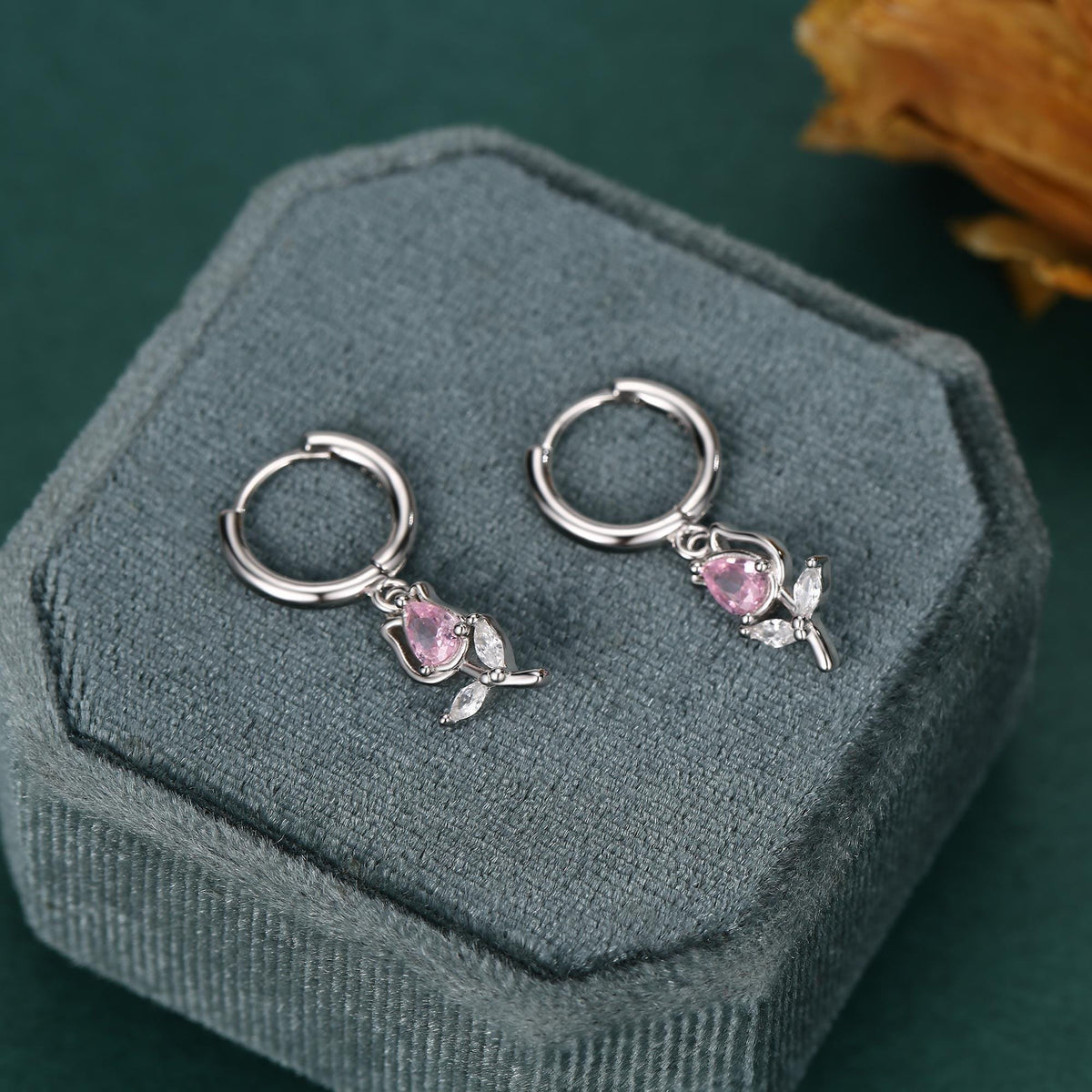 Tulip Flower Huggie Hoop Earrings in Sterling Silver, Silver or Gold, Delicate Tulip Flower Hoops,