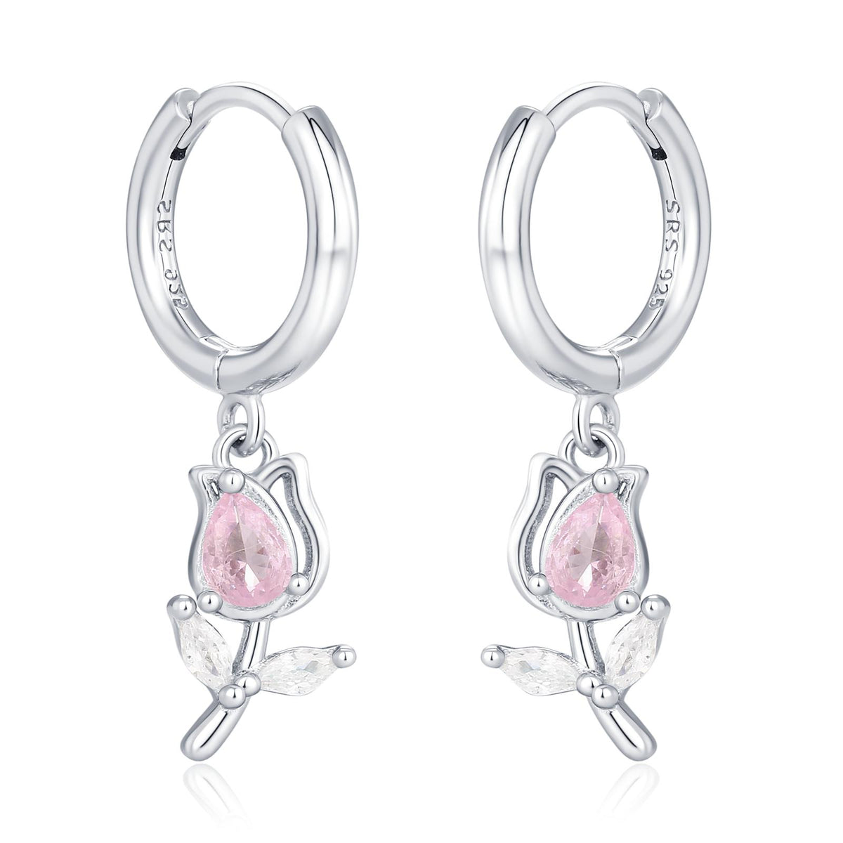 Tulip Flower Huggie Hoop Earrings in Sterling Silver, Silver or Gold, Delicate Tulip Flower Hoops,
