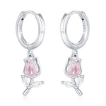 Tulip Flower Huggie Hoop Earrings in Sterling Silver, Silver or Gold, Delicate Tulip Flower Hoops,