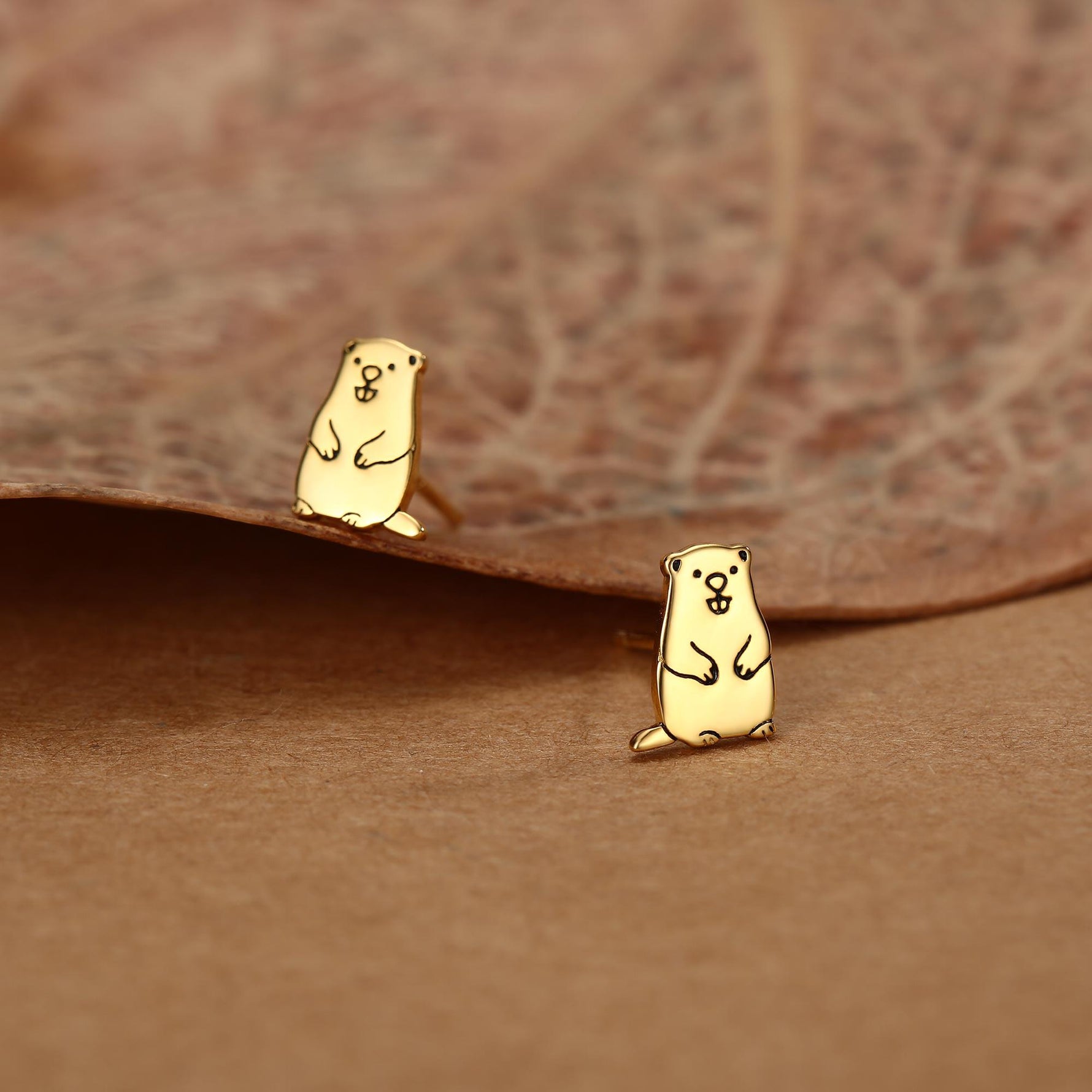 Groundhog Sterling Silver Stud Earrings, Silver or Gold or Rose Gold Finish, Small Beaver Dog Earrings, Nature Inspired Animal Earrings