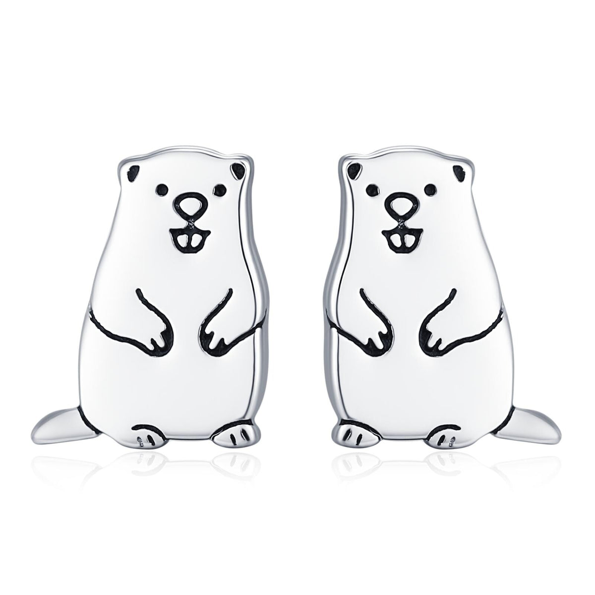 Groundhog Sterling Silver Stud Earrings, Silver or Gold or Rose Gold Finish, Small Beaver Dog Earrings, Nature Inspired Animal Earrings