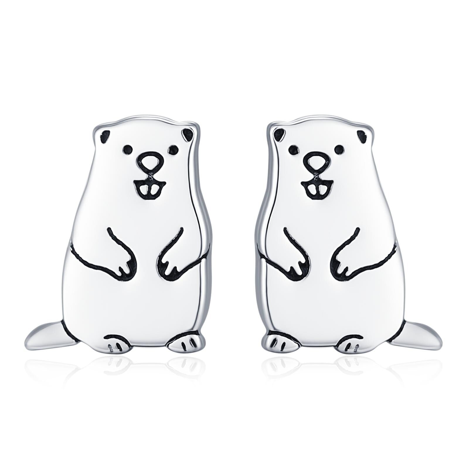 Groundhog Sterling Silver Stud Earrings, Silver or Gold or Rose Gold Finish, Small Beaver Dog Earrings, Nature Inspired Animal Earrings