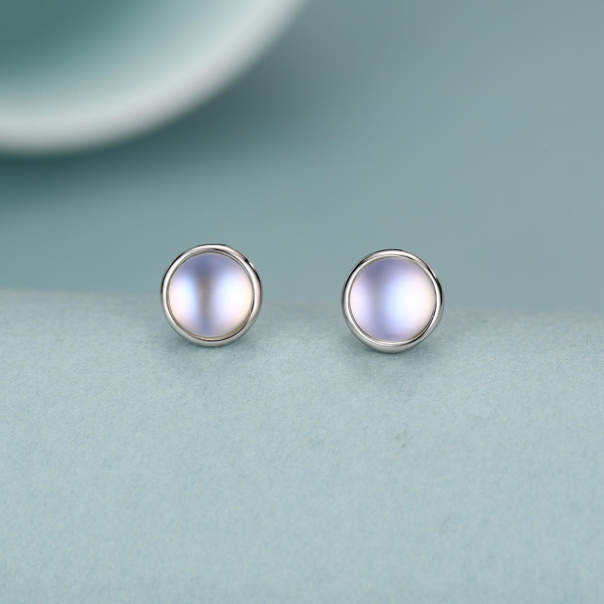 Blue Flash Lab Moonstone Crystal Stud Earrings in Sterling Silver, 4mm 5mm 6mm Simulated Moonstones, Minimalist Stud