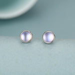 Blue Flash Lab Moonstone Crystal Stud Earrings in Sterling Silver, 4mm 5mm 6mm Simulated Moonstones, Minimalist Stud