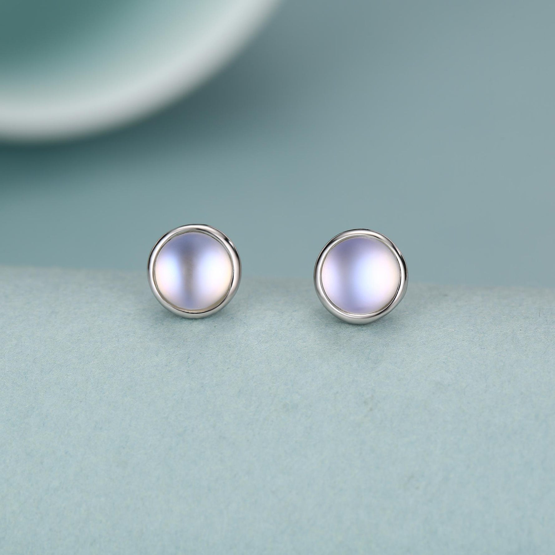 Blue Flash Lab Moonstone Crystal Stud Earrings in Sterling Silver, 4mm 5mm 6mm Simulated Moonstones, Minimalist Stud
