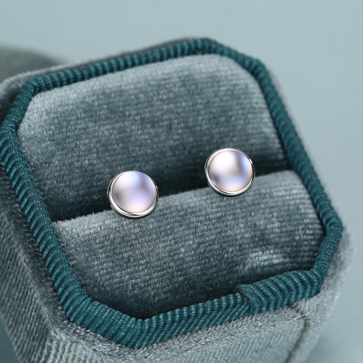 Blue Flash Lab Moonstone Crystal Stud Earrings in Sterling Silver, 4mm 5mm 6mm Simulated Moonstones, Minimalist Stud