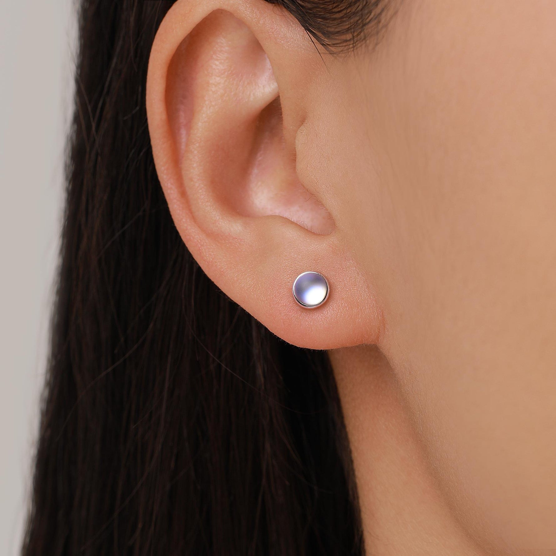 Blue Flash Lab Moonstone Crystal Stud Earrings in Sterling Silver, 4mm 5mm 6mm Simulated Moonstones, Minimalist Stud