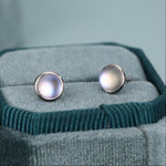Blue Flash Lab Moonstone Crystal Stud Earrings in Sterling Silver, 4mm 5mm 6mm Simulated Moonstones, Minimalist Stud